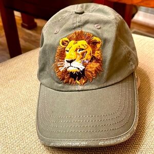 J Hats olive green cotton twill embroidered lion Milwaukee Co Zoo child hat cap